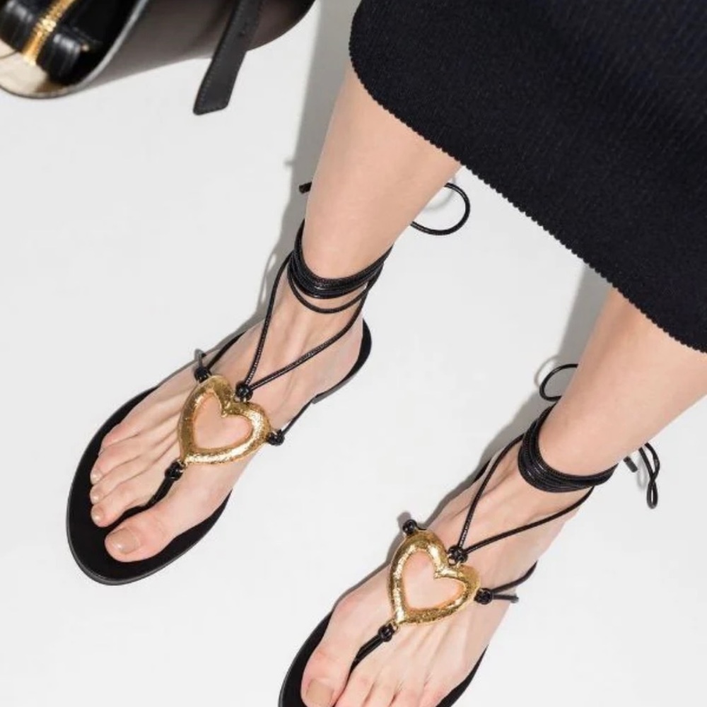 YSL gold heart gladiator sandals